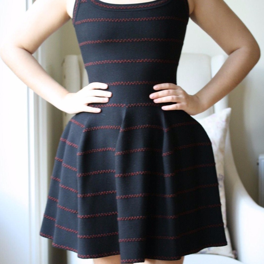 AZZEDINE ALAIA black & red knit fit & flare dress _